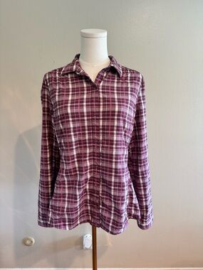 REI Women's Plaid Shirt Jacket in Burgundy and Cream